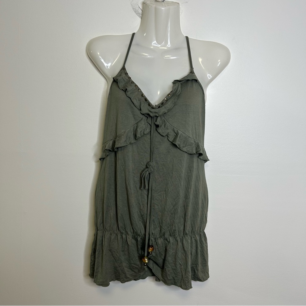 ◾️Y2K Vintage Pudding Jeans Bubble Ruffle Bead Accent Tank Top